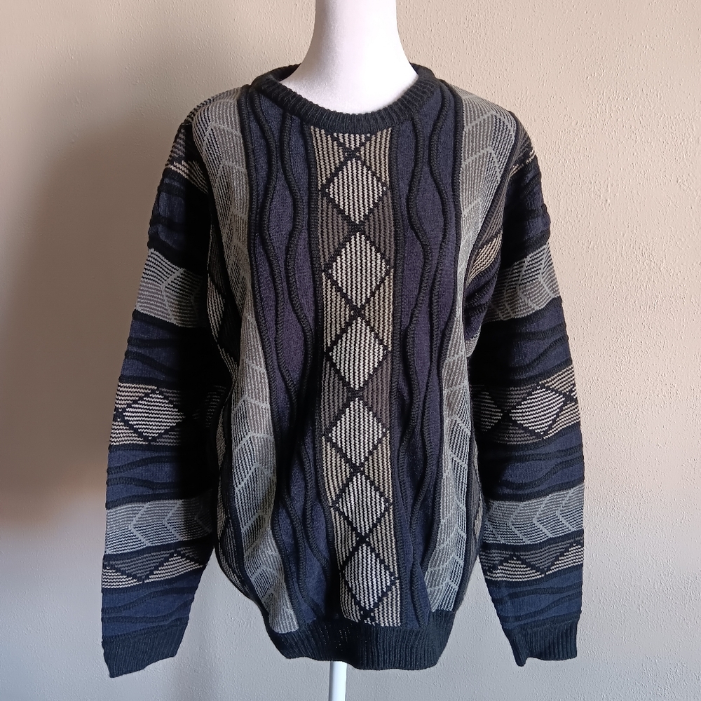Irvine Park Vintage Men's Patterned Crewneck Sweater Size Small, 90s Fall